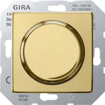 Светорегулятор поворотно-нажимной Gira ClassiX для ламп накаливания 230в, электронных и обмоточных трансформаторов 12в, без нейтрали, латунь