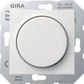 Светорегулятор поворотный Gira System 55 для ламп накаливания 230в и галогеновых ламп 220в, без нейтрали, белый глянцевый