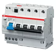 Автоматический выключатель дифференциального тока (АВДТ) ABB DS204, 20A, 30mA, тип A, кривая отключения C, 4 полюса, 6kA, электро-механического типа, ширина 8 модулей DIN