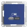 Розетка usb для зарядки Schneider Electric Atlas Design, с разъёмами тип А + тип С, на винтах, аквамарин