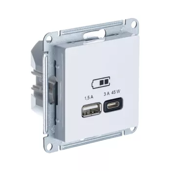 Розетка usb для высокоскоростной зарядки Schneider Electric Atlas Design, с разъёмами тип А + тип С, на винтах, лотос