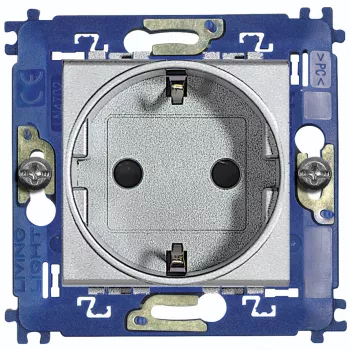 Розетка с заземлением Bticino LivingLight, с защитными шторками, на клеммах, алюминий