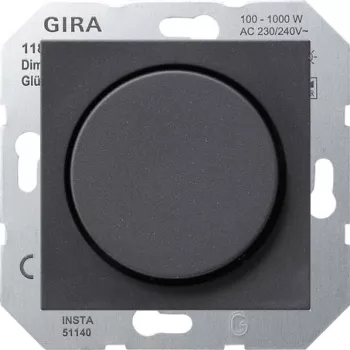 Светорегулятор поворотно-нажимной Gira System 55 для ламп накаливания 230в и электронных трансформаторов 12в, без нейтрали, антрацит